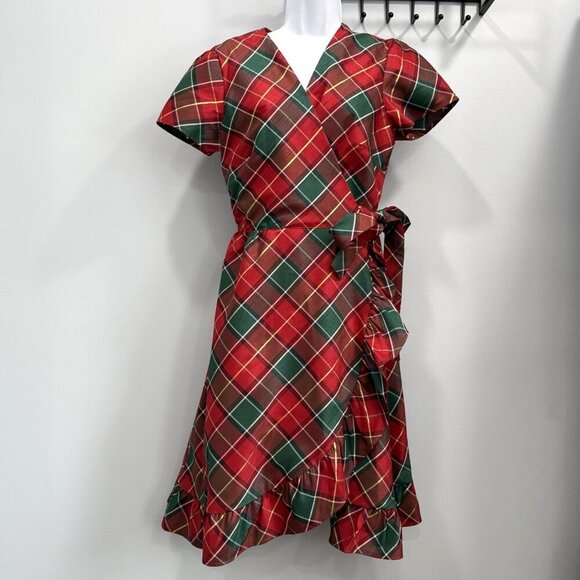 Gymboree Holiday Tartan Plaid Wrap Dress Ruffle Trim Christmas Cozy Chic Size M - Picture 8 of 13